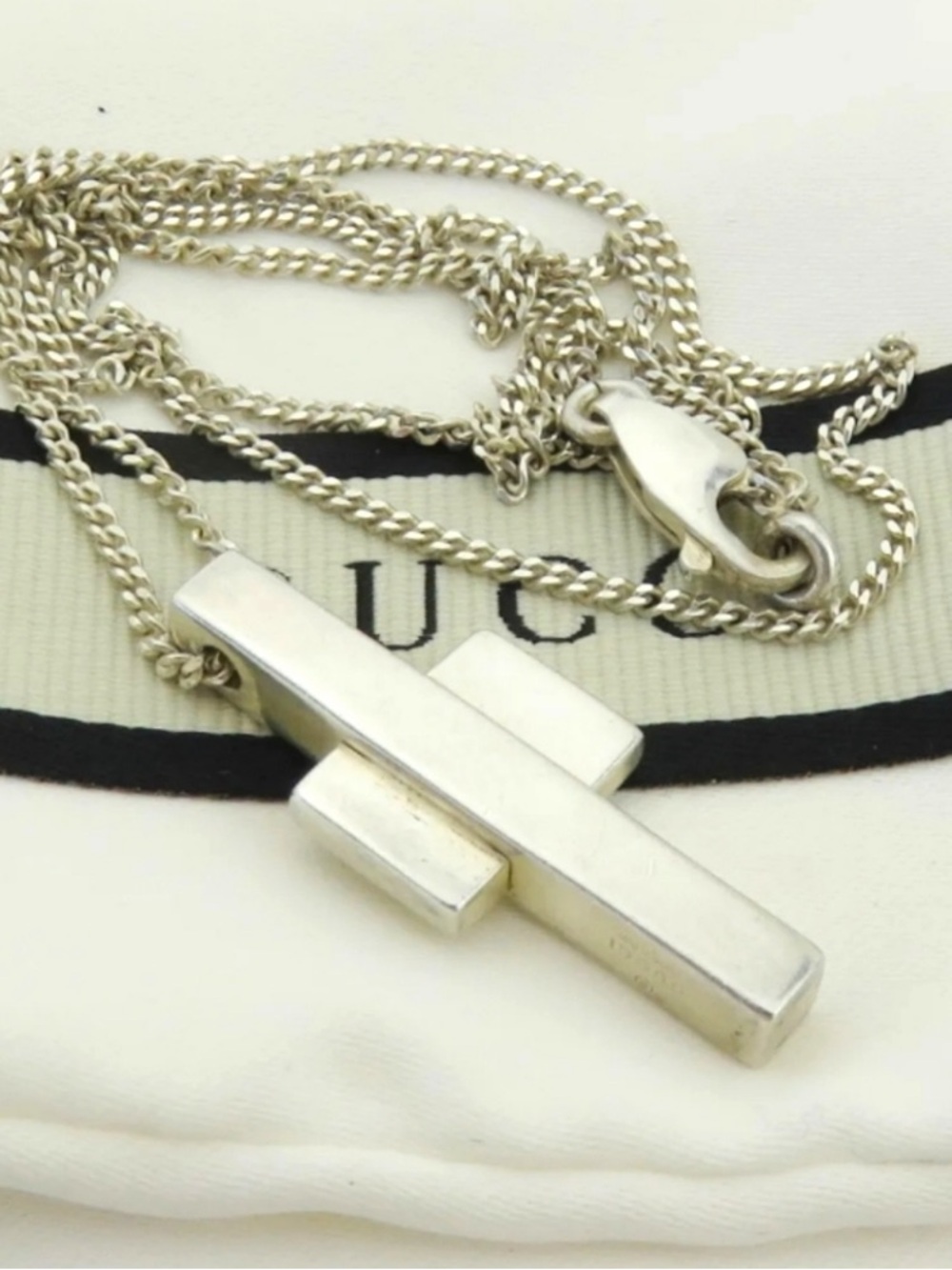 Gucci Silver Cross Pendant Necklace